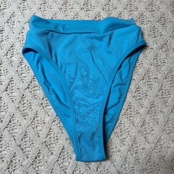 NWT L*Space French Bottom Bitsy Bikini –‎ Aqua Ribbed High Cut Swim Bottom L - Picture 2 of 9